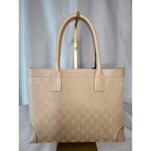 Gucci GG Monogram Canvas Tote Light Beige Leather Large Shopper Shoulder Bag